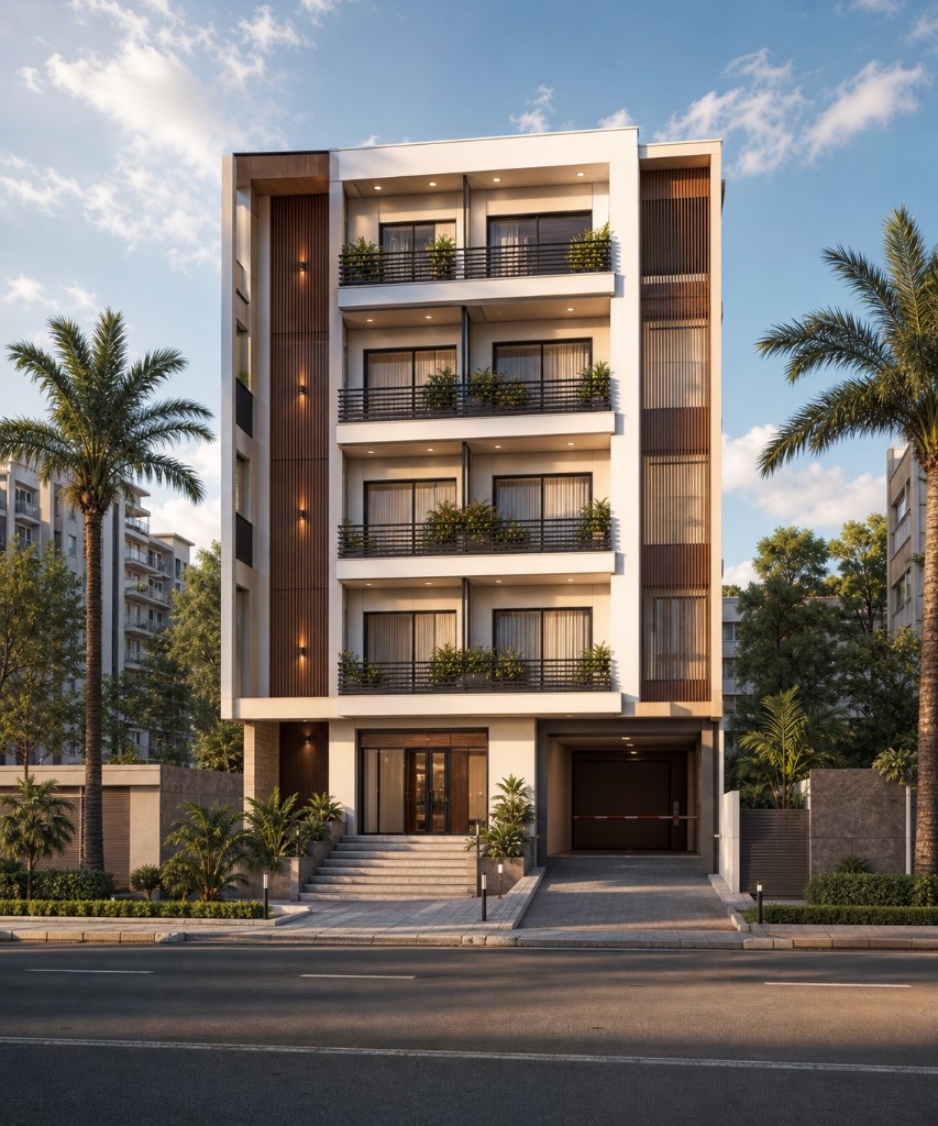 Contemporary apartment building with balconies in Bole, Addis Ababa